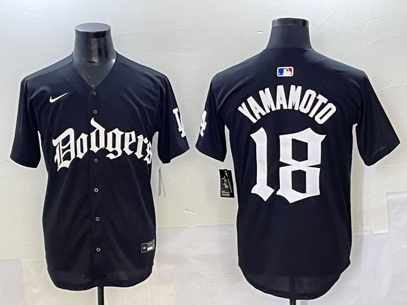 Men 2025 Los Angeles Dodgers #18 Yamamoto Black Seventh generation Joint Name Nike MLB Jersey style 1->los angeles dodgers->MLB Jersey